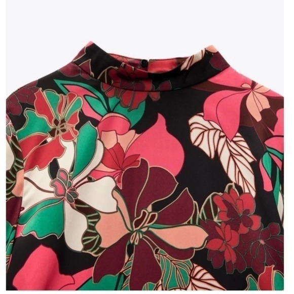 New Zara Floral Print Satin Effect Dress - Picture 9 of 16